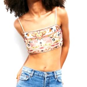 ZARA NWT multicolored Embroidered Bustier spaghetti strapped crop top